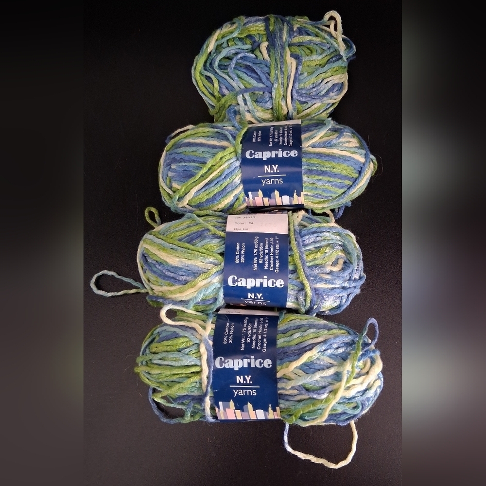 NWT Lot Of 4 Caprice Blue/Green Cotton & Nylon Rainbow Knit Crochet Craft Yarn